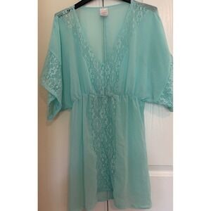 Xhilaration Aqua Blue Lace Trim Sheer Swim Cover Up Dress Womens Small Beach